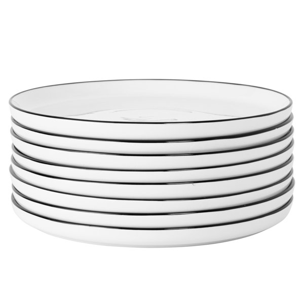 Gibson Home Oslo 8 Piece Porcelain Dinner Plate Set Black Rim